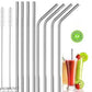 Warmfinity Stainless Steel Straws with Cleaning Brush for Kids & Adults, Bent Reusable Metal Straws, Cutlery (Pack of 4 Straight & 4 Bent, 2 Brush) Long Steel Straws for Drinking & Drinks, Silver