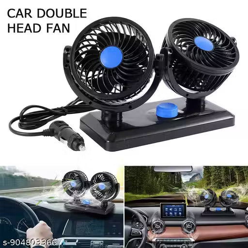 12V Dual Head Car Cooling Fan | 360° Rotatable Air Circulator | 2 Speed Adjustable Dashboard Fan | Portable Car Fan for SUV, Van & Truck (Black)
