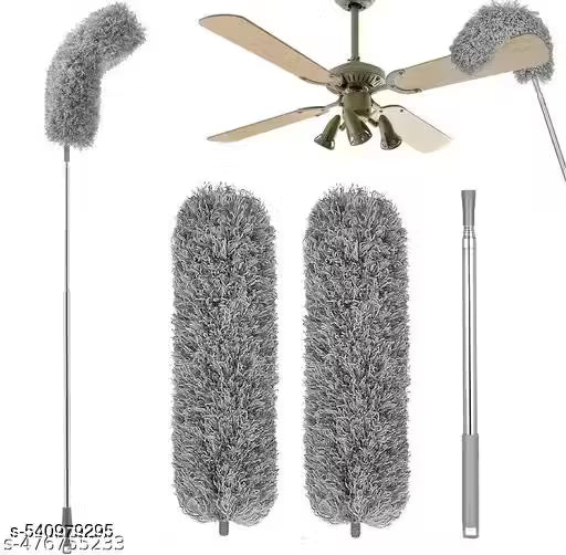Microfiber Feather Duster Bendable & Extendable Fan Cleaning Duster with 100 inches Expandable Pole Handle Washable Duster for High Ceiling Fans, Window Blinds, Furniture (Grey)