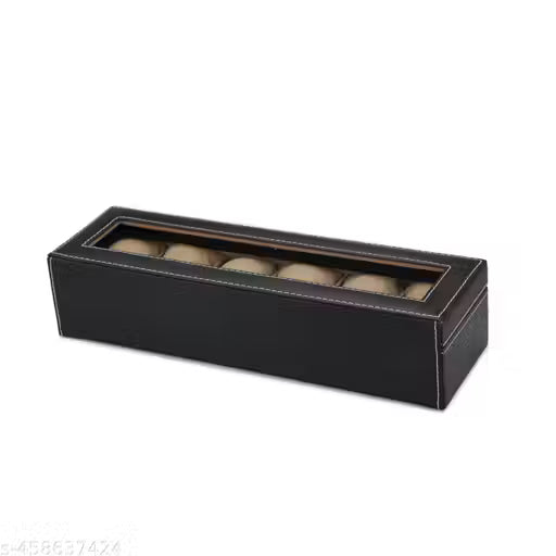 ZENWOOD Leatherette Unisex 6 Slots Watch Box Case in Black and Beige Color (without Watches)