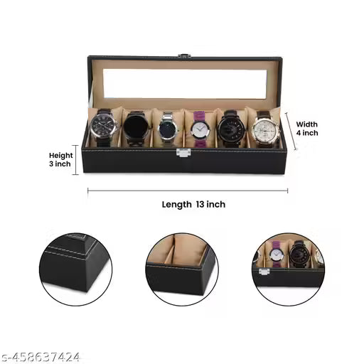 ZENWOOD Leatherette Unisex 6 Slots Watch Box Case in Black and Beige Color (without Watches)