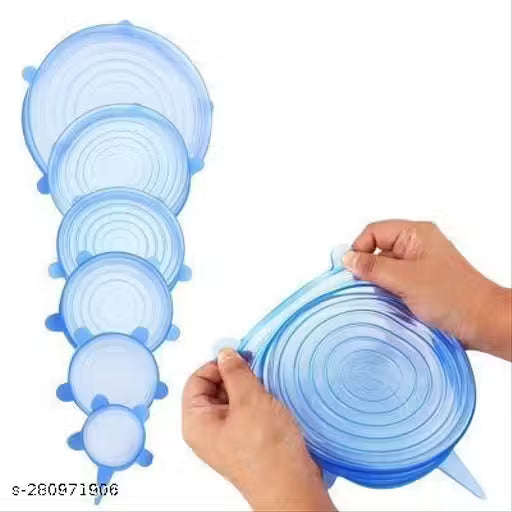 HaveAdeal Silicon Reusable Flexible lids forFood Covers Containers Stretch wrap and Seal Lids, Silicon Food wrap for Bowl Kitchen - Set of 6 with Various Sizes