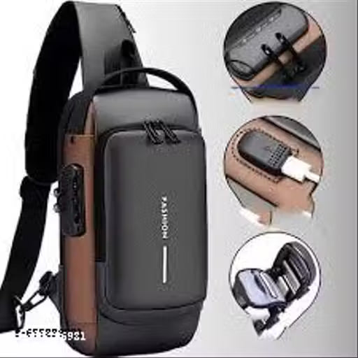 Waterproof Polyester Slim Unisex Crossbody Sling Bag Chest Backpack Men's Shoulder Bag, Leisure Travel Handbag, Hard Shell Anti-Theft Chest Bag