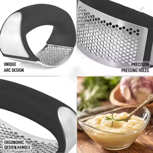 Stainless Steel Garlic Press Rocker Crusher & Mincer with Ergonomic Handle – Manual Garlic Masher for Easy Chopping & Kitchen Cooking Tool"