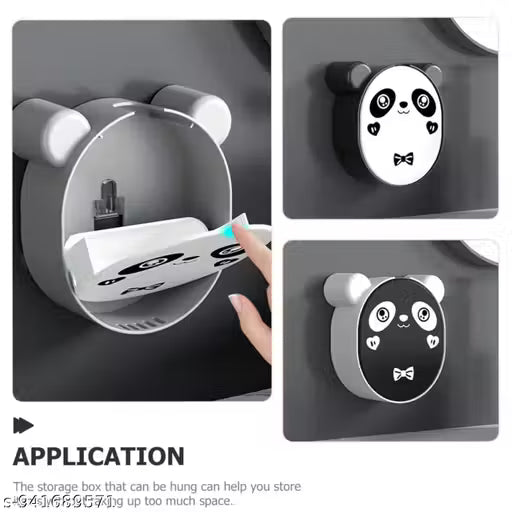 NEXTGEN Plastic Cute Panda Soap Box – Wall Mounted Flip-Top Drain Soap Case | No Drilling, Waterproof Bathroom Storage Box for Soap, Towels & More