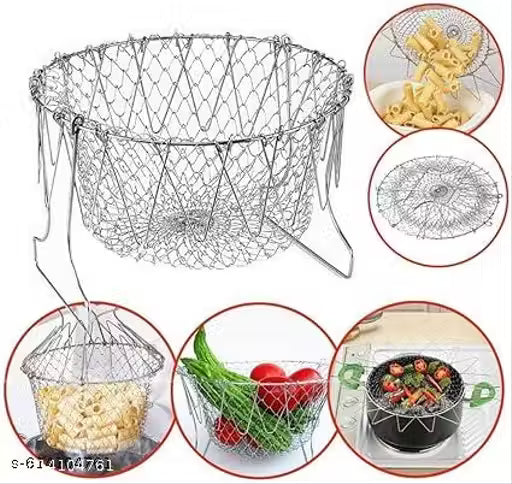 Stainless Steel Foldable Chef Basket | Steam, Rinse, Strain & Fry Basket | Kitchen Strainer Tool